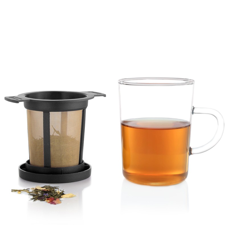 TAZA CRISTAL con FILTRO METALICO y tapa