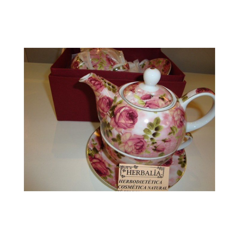TETERA PORCELANA ROSAS con TAZA y PLATO