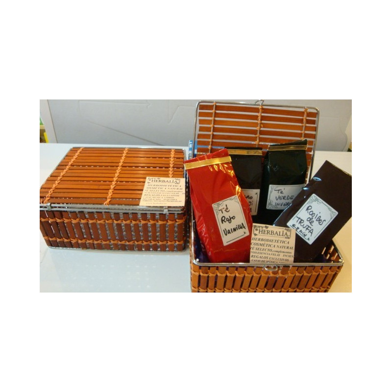 CAJA BAMBÚ GRANDE Y 6 TÉS