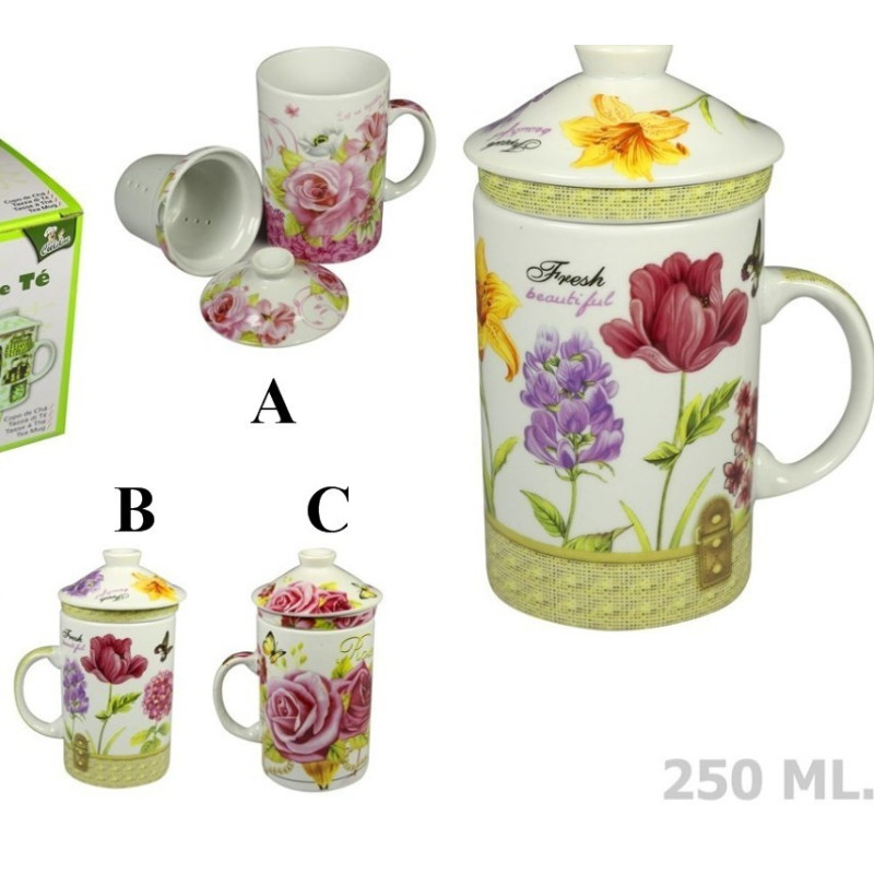 TAZA INFUSIÓN ROSAS y FLORES con colador