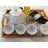 JUEGO TÉ BLANCO, 4 TACITAS con té y bandeja madera