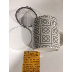 TAZA INFUSIÓN MOSAICO flores gris con colador